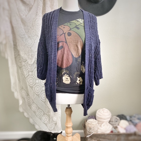 FREE PEOPLE | Chunky Open Knit Navy Blue Cardigan - Picture 2 of 8